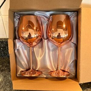 NWT Jillmo Copper Coated 304 Stainless Steel Wine Glass Pair 18 Ounce, NIB